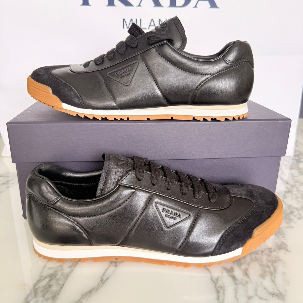 PRADA 2EG486 Black Leather with Suede Sneakers Shoes - NEW - US 9 UK 8 - Picture 8 of 14